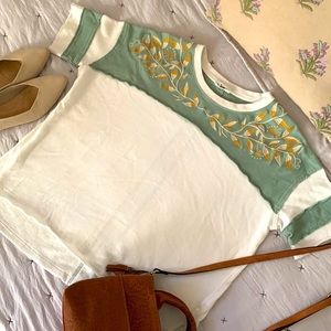 💯%COTTON EMBROIDERED TEE SHORT SLEEVE SUMMER TOP BEACHY CASUAL WOMEN FLORAL✨✨✨